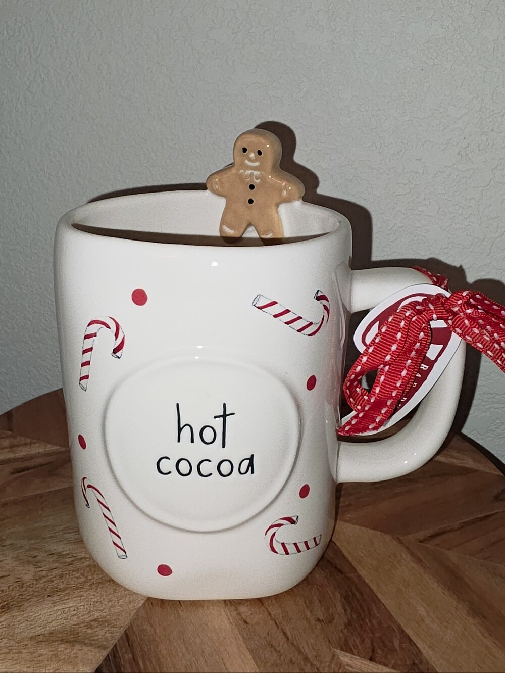 Rae Dunn White Holiday Gingerbread Mug With Red And White Candy Canes